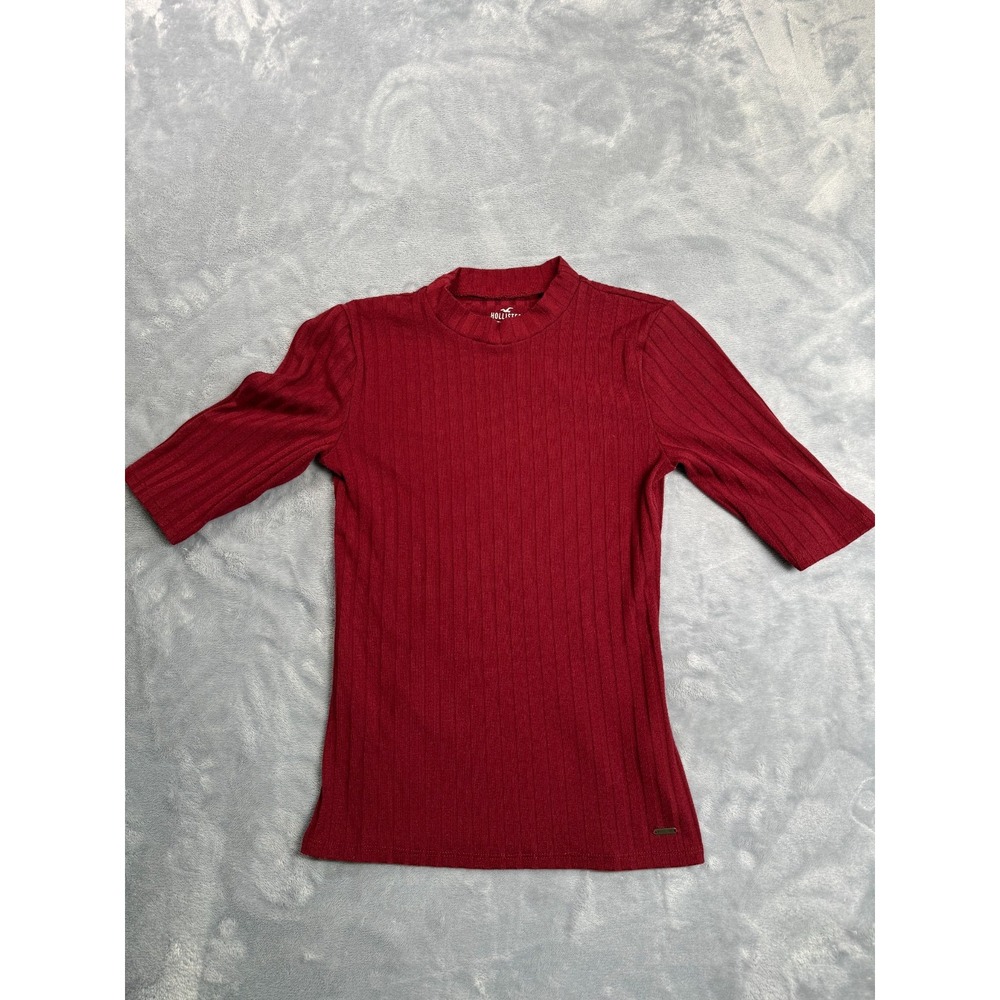 Hollister Must Have Collection Sweater Womens XS Red Ribbed Mock Neck 3/4 Sleeve
